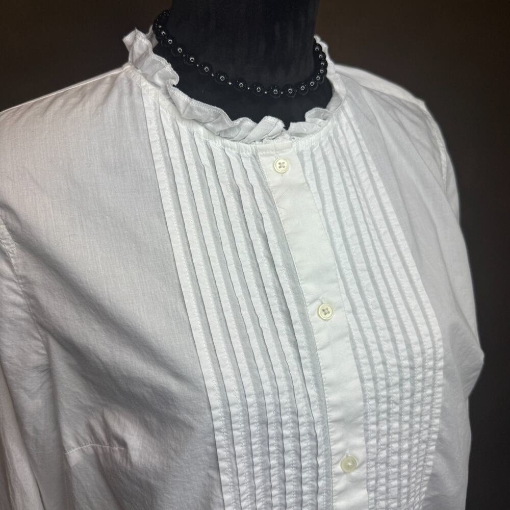 J.Crew Re-Imagined White Pintuck Ruffle Collar Cotton Blouse – Size L